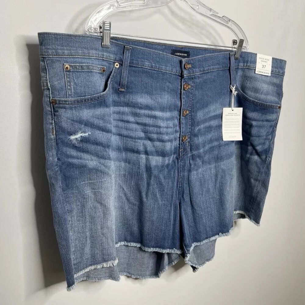 J Crew Button Fly Denim Shorts Plus Size 3X Blue Medium Wash High Rise Cutoffs - Picture 2 of 6